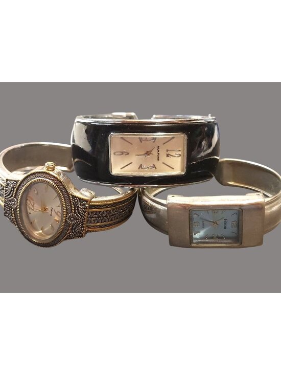 Set Of 3 Womens Quartz Bangle Cuff Watches - Narmi Eikon & Ornate Gold-Tone